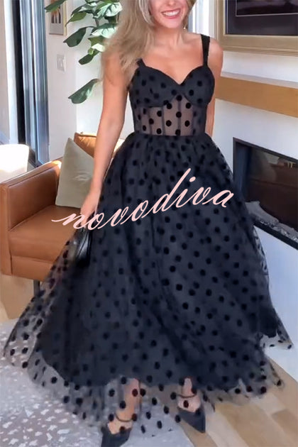 Perfect Guest Tulle Polka Dot Sweetheart Bustier A-Line Midi