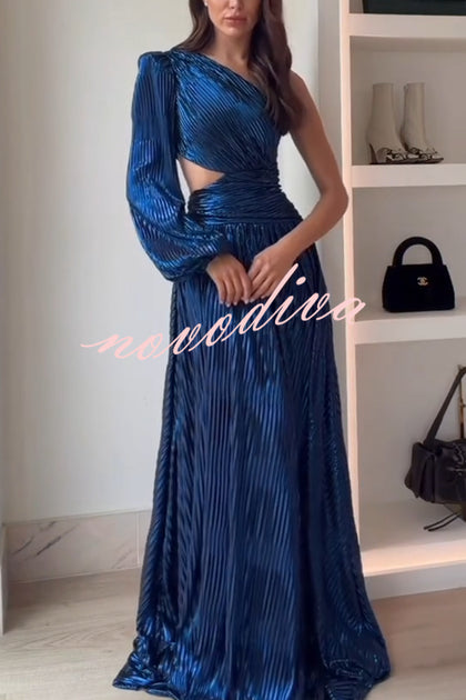 Dazzling Night Metallic Pleated One Shoulder Cutout Balloon