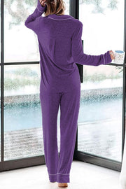 Home-style Loose-fitting Long-sleeved Pocket Shirt and Elastic Waist Casual Pants Set