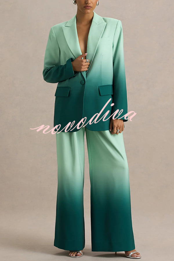 Enya Ombre Print Single Button Long Sleeve Lapel Loose Blazer