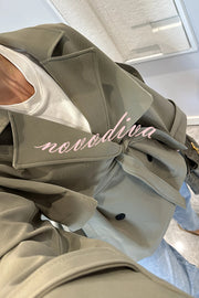 Modern Urban Dropped Shoulder Strap Button Detail Belted Lapel Loose Trench Coat