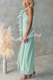 Fashion One-shoulder Pleated Sexy High Slit Slim Dress