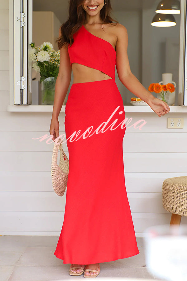 Solid Color Sexy One Shoulder Off Waist Maxi Dress