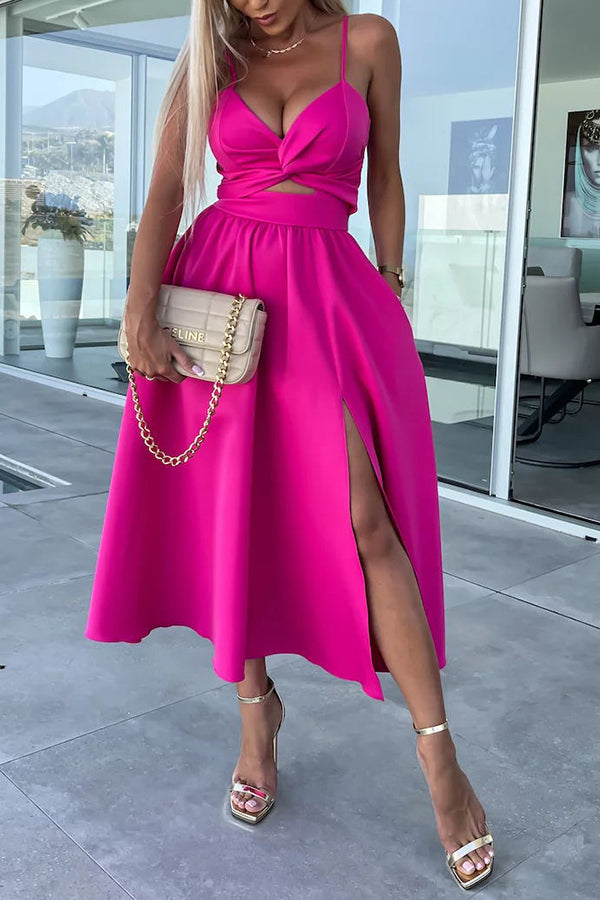 Florida Keys Cutie Pocketed Cutout Slit Midi Dress