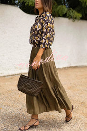 Solid Color Splicing Casual Vacation Maxi Skirt