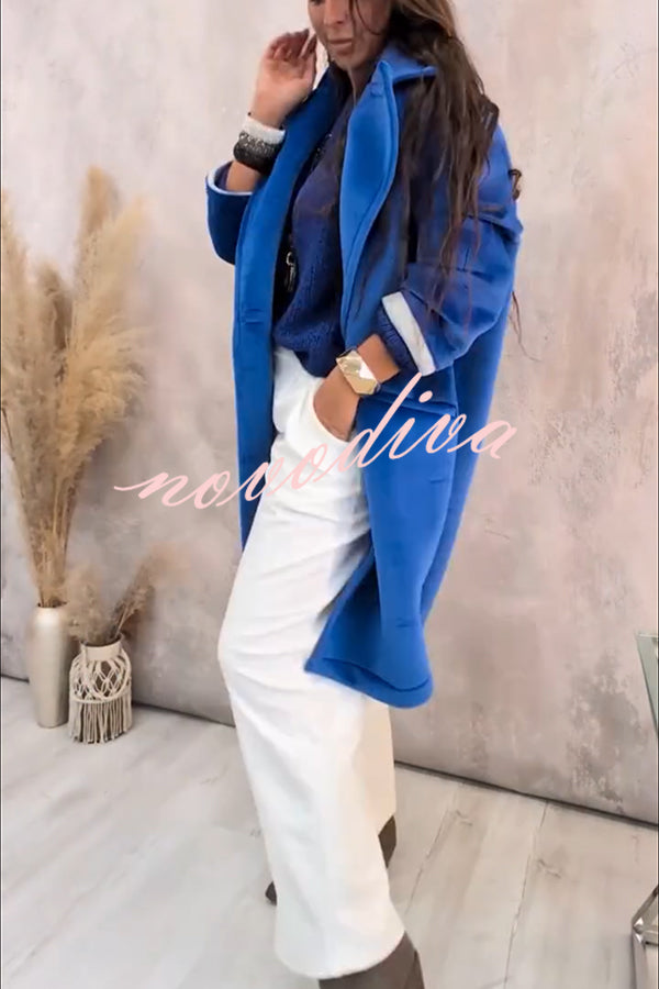 A Pleasant Winter Button Up Long Sleeve Pocket Lapel Loose Midi Jacket