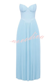 Romantic and Elegant Pleated Strapless Maxi Dress