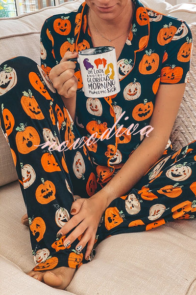 Fun for Fall Halloween Print Lounge Button Shirt and Pants Set
