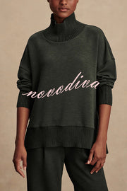 Barker High-Neck Long Sleeve Side Zipper Sweatshirt and Elastic Waist Pocketed Loose Pants Set