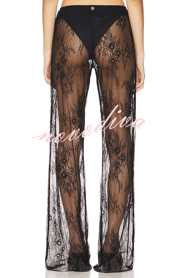 Vacation Vibe Lace Mid Rise Side Tie-up Wide Leg Pants