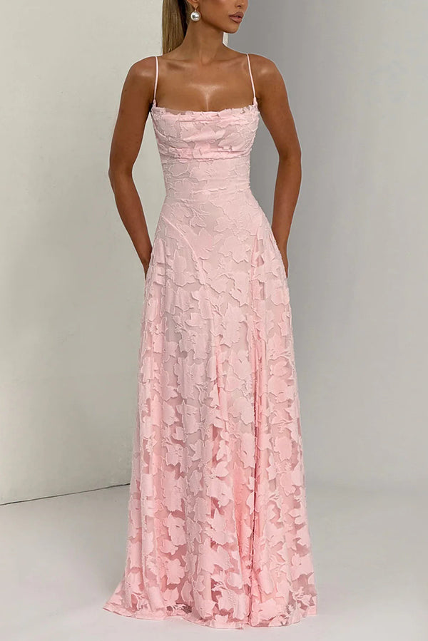Francis Floral Burnout Jersey Fabric Cowl Neck Back Lace-up Maxi Dress