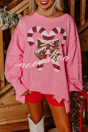 Candy Cane Lane Sequined Pullover Long Sleeved Sweatshirt