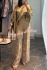Chic Moment Satin Irregular Knot Slit Sleeve One Shoulder Loose Blouse