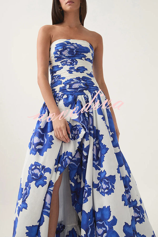 Perfect Moment Floral Off Shoulder Ruched Bodice Drape Bubble Hem Maxi Dress