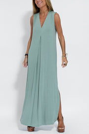 Elegant Is Eternal Knit Solid Color Sleeveless Slit Maxi Dress