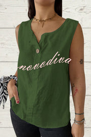 Solid Color V-Neck Button Loose Sleeveless Top