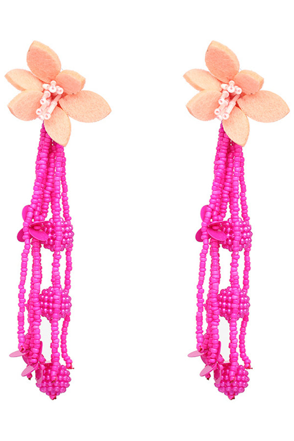 Stylish Floral Tassel Beaded Earrings