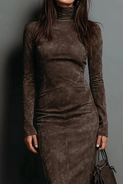 Stylish High-neck Long-sleeved Slim-fit Midi Dress