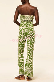 Orla Knit Mosaic Tile Print Bandeau and High Rise Stretch Flared Pants Set