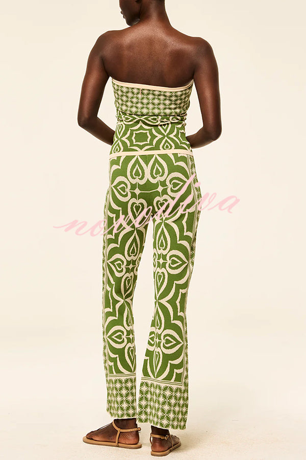 Orla Knit Mosaic Tile Print Bandeau and High Rise Stretch Flared Pants Set