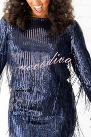 Insight Blueberry Sequin Fringe Long Sleeve Blouse