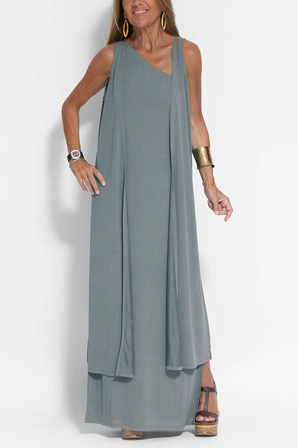 Flawless and Free One Shoulder Relaxed Slit Maxi Dress