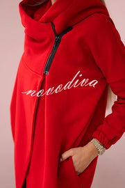 Solid Color Loose Hooded Zip-up Casual Sports Jacket