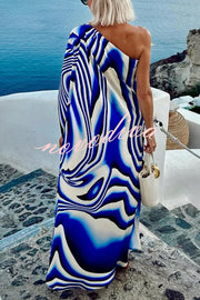 Sirinda Unique Printed Cutout One-shoulder Holiday-style Loose Maxi Dress