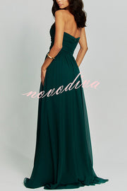 Romantic Party Chiffon Off Shoulder Sweetheart Neck Ruched Cape Maxi Dress