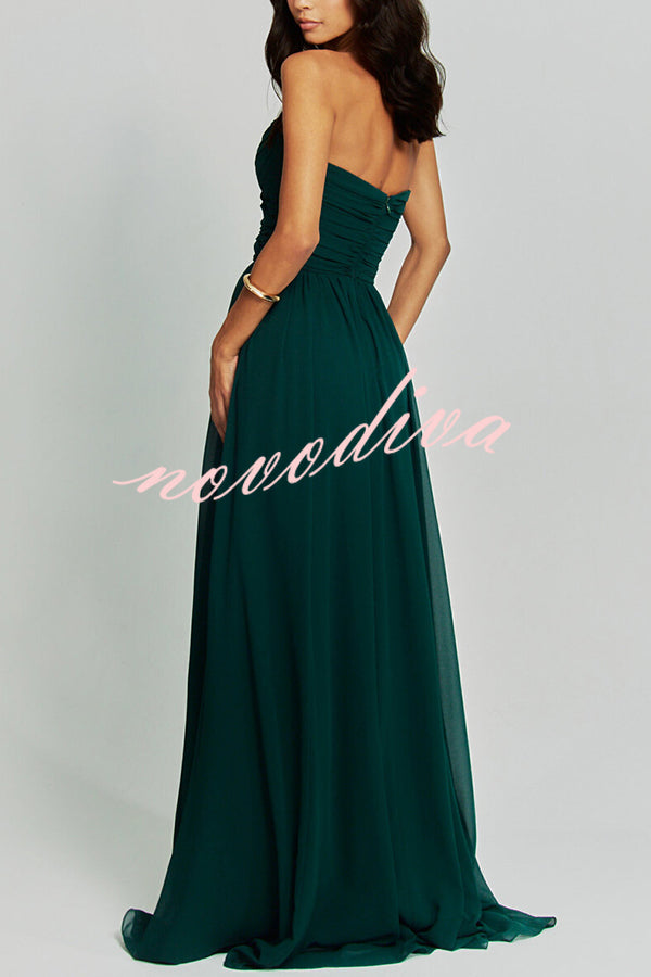 Romantic Party Chiffon Off Shoulder Sweetheart Neck Ruched Cape Maxi Dress