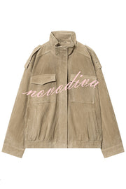 Fashionable Suede Loose Pocket Leather Jacket