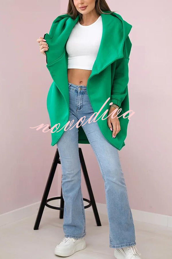 Solid Color Loose Hooded Zip-up Casual Sports Jacket