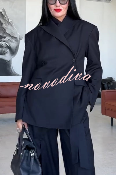 Urban Charm Shoulder Pads Asymmetrical Back Button Lapel Oversized Blazer