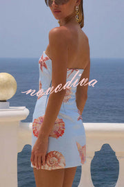 Beach Club Sequin Unique Print Strapless Stretch Mini Dress