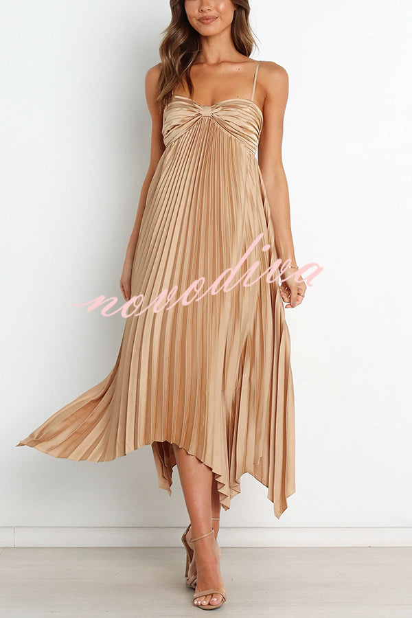 Solid Color Sexy Suspender Pleated Irregular Midi Dress