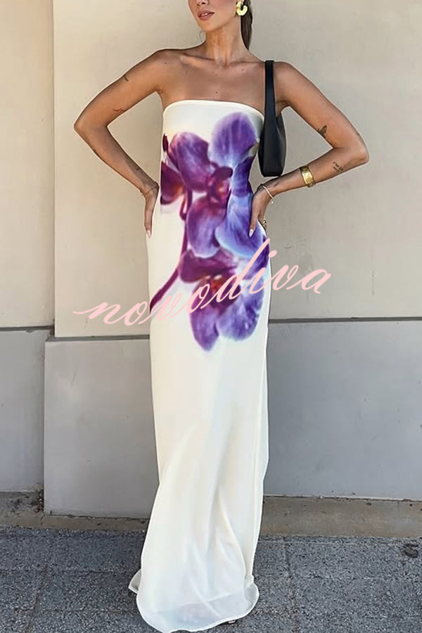 Modern Muse Chiffon Floral Print Strapless Maxi Dress