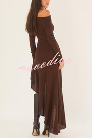 Temperament Off Shoulder Long Sleeve Irregular Hem Stretch Maxi Dress