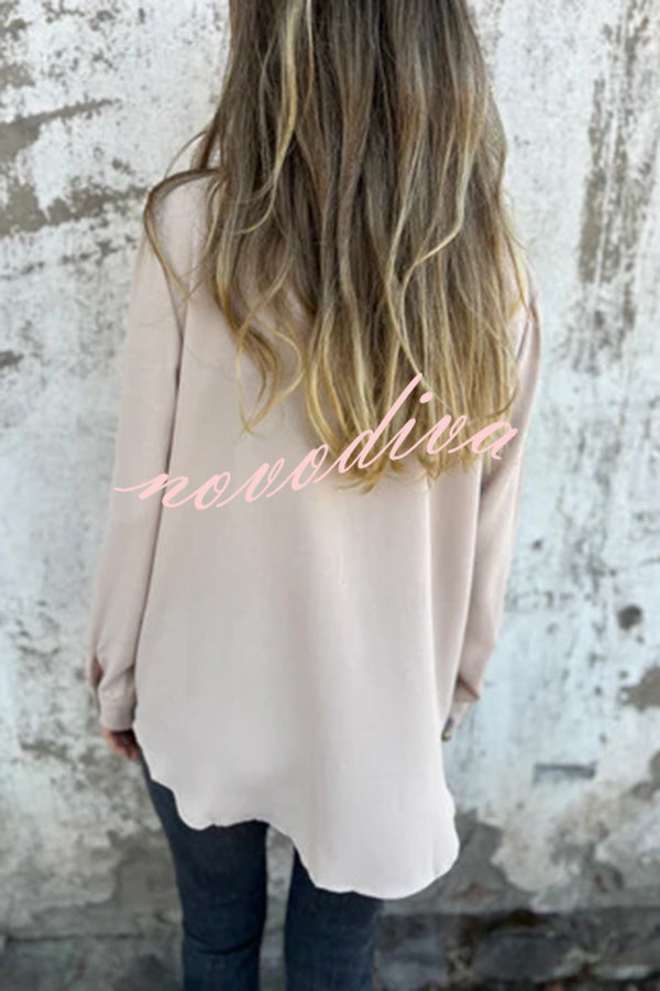 Solid Color Lapel Button Pocket Casual Long Sleeve Shirt