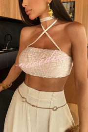 Sexy Lace-Up Bandeau Top and Irregular Tassel Pants Set