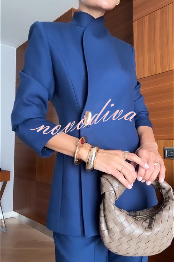Exquisite and Fashionable Stand Lapel Neck Metal Button Long Sleeve Blazer