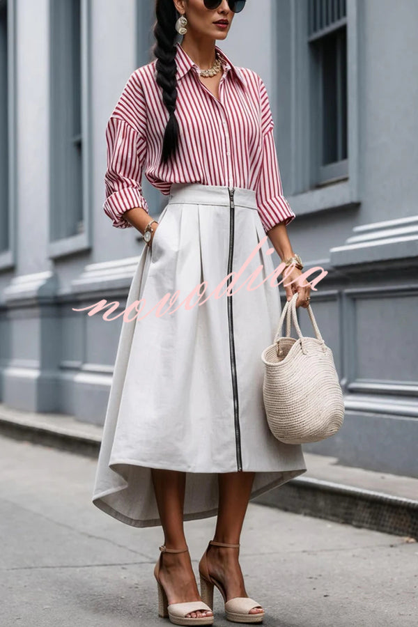 Effortless Charm Printed Button Down Long Sleeve Relaxed Blouse