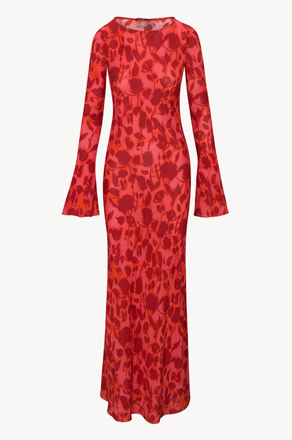 Gia Unique Print Boat Neck Long Bell Sleeve Bias Cut Maxi Dress