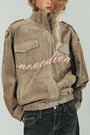 Fashionable Suede Loose Pocket Leather Jacket
