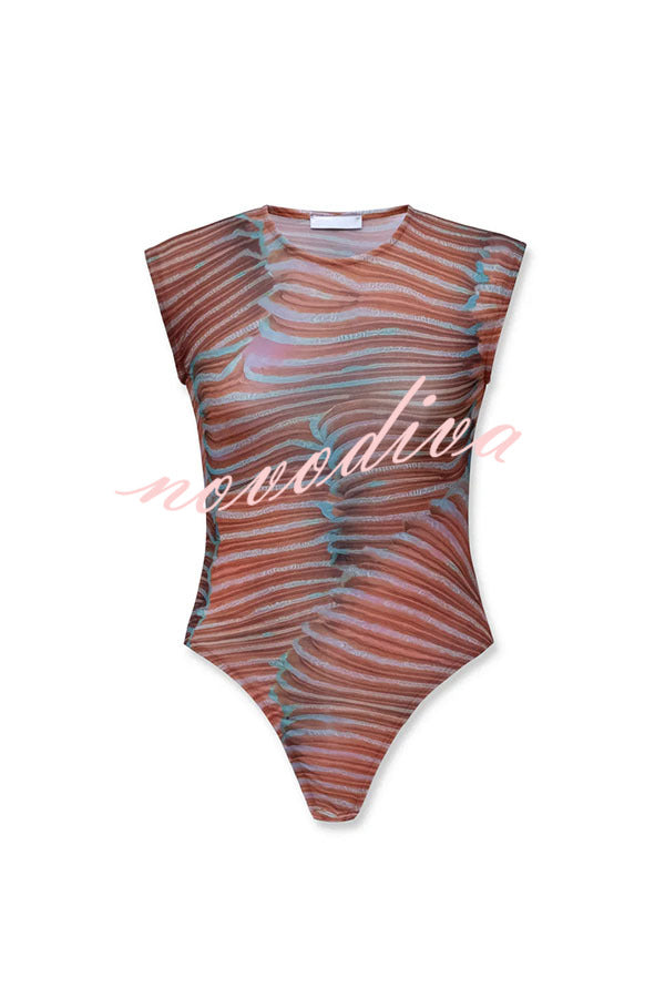 Bella Stretch Mesh Unique Print Bodysuit and High Rise Elastic Waist Maxi Skirt Set