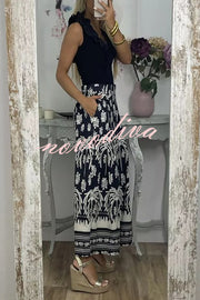 Unique Print Elastic Waist Loose Pocket Holiday Wide Leg Pants