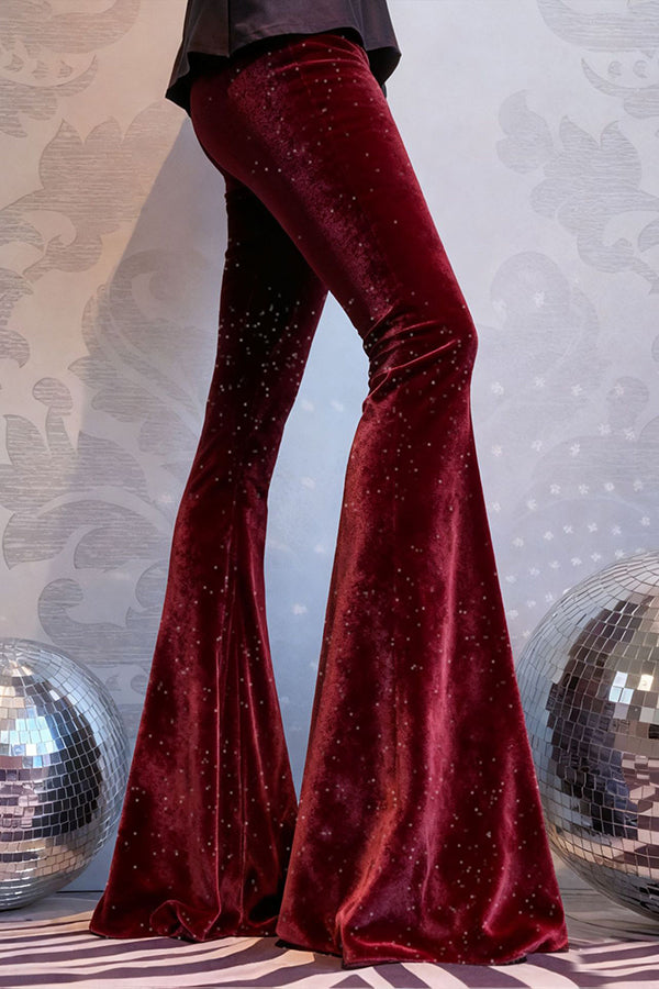 Stylish Velvet High-waisted Draped Casual Flared Pants