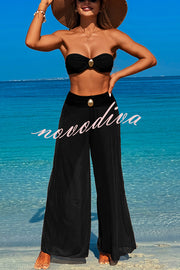 Solid Color Loose Metal Buckle Beach Pants