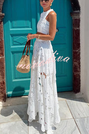 Next Trip Floral Embroidery Crochet Lace Crop Tank Top