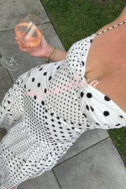 Polka Dot Print Halterneck Tie-stitched Slim Maxi Dress