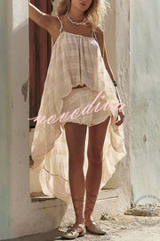 Petrova Textured Fabric Slip High Low Midi Tank and Drawstring Wasit Bubble Shorts Set